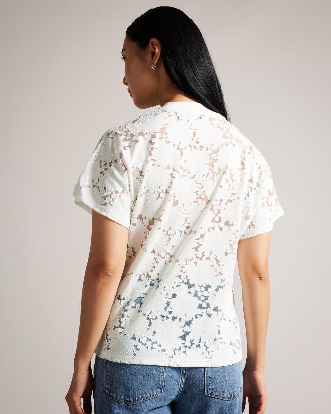 T-Shirt Ted Baker Floral Lace Relaxed Blanche Femme | BEF-81860290